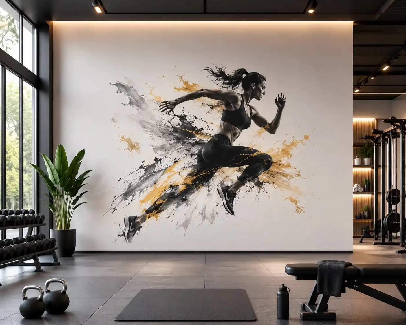 Motivationswand als Wanddruck im Fitnessstudio