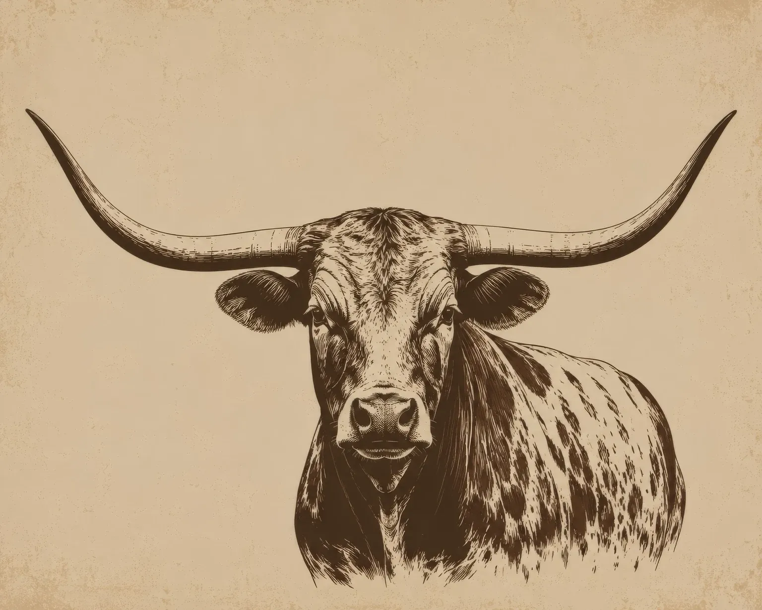 Vintage-Zeichnung eines Longhorn-Schädels als Wanddruck