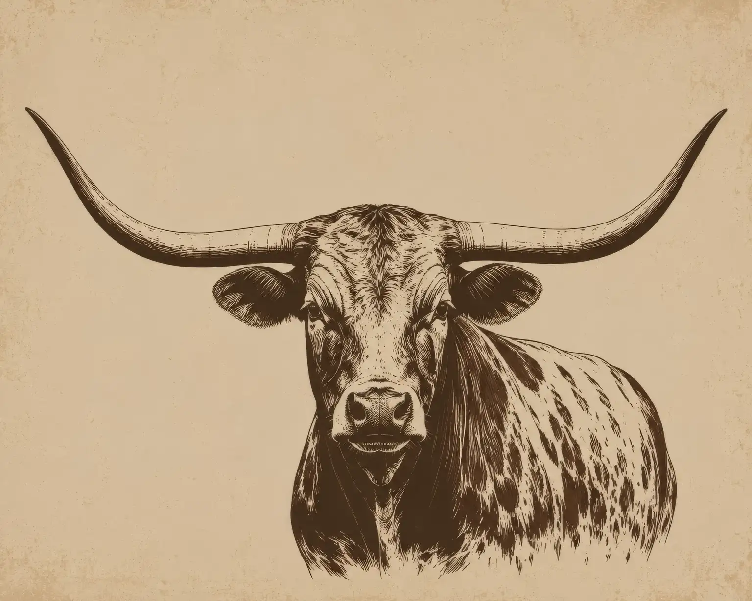 Vintage-Zeichnung eines Longhorn-Schädels als Wanddruck