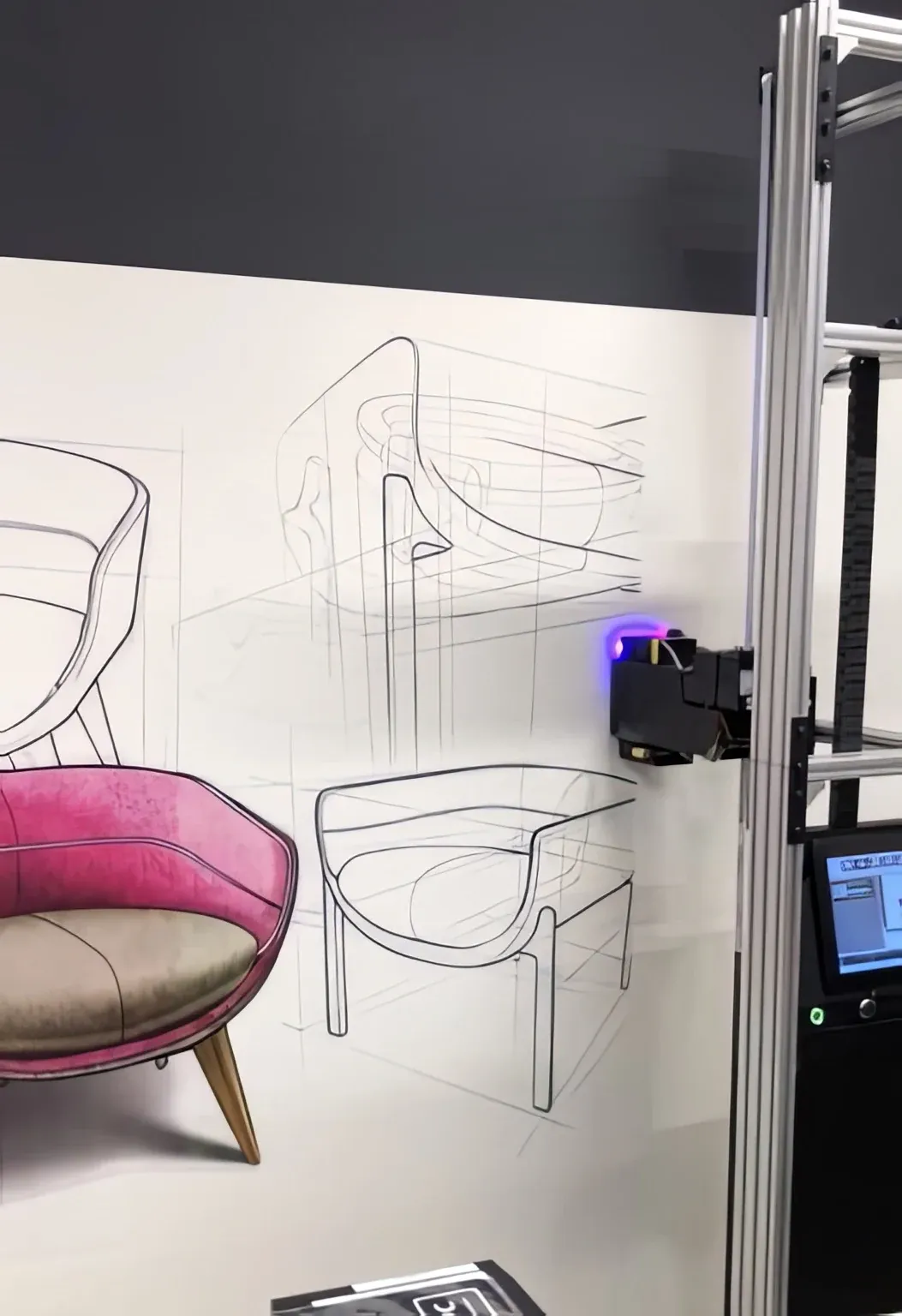 Skizzenhaftes Designstuhl-Motiv als Wanddruck